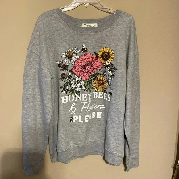 Wound Up Tops - Wound Up Womens XL Sweat Shirt Honey Bees & Flowers Please